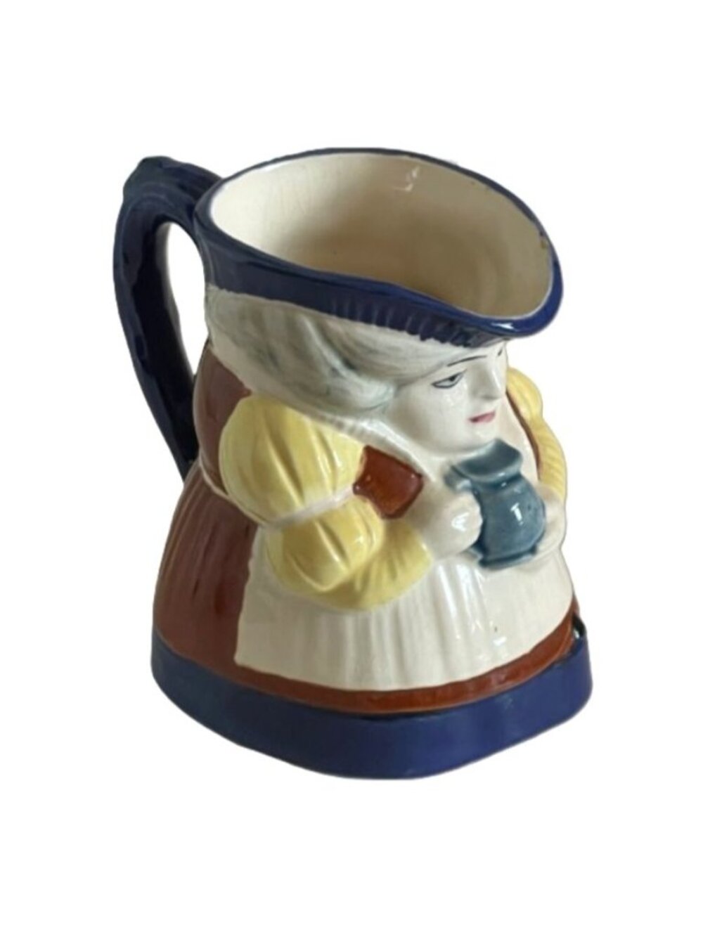 Antique 7" Czech Pottery Toby Jug Figural Creamer Colonial Woman Lady Mold 425 1